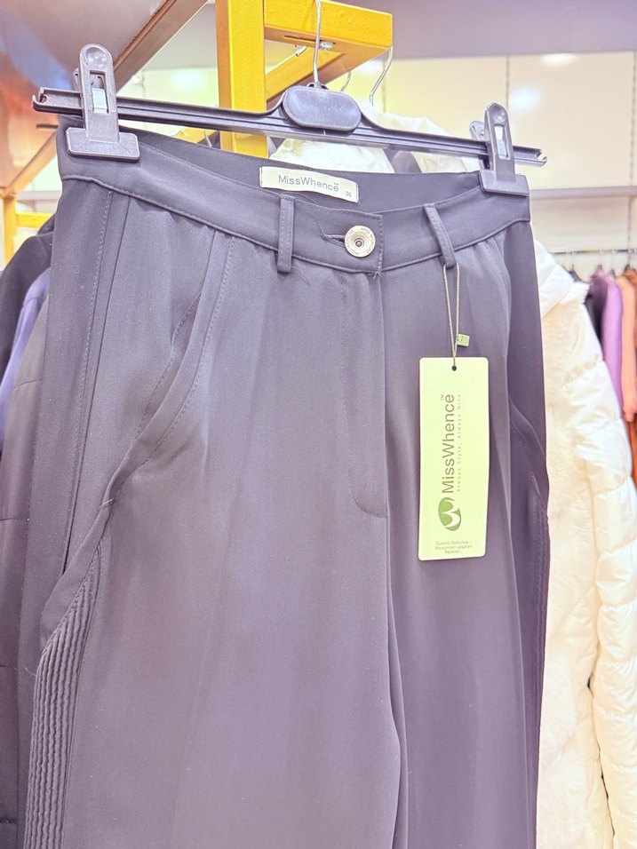 Kadın Mavi Pilili Kumaş Pantolon - Görsel 3