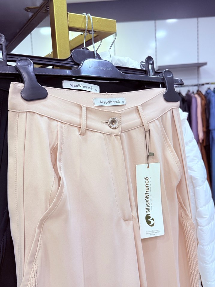 Kadın Mavi Pilili Kumaş Pantolon - Görsel 2