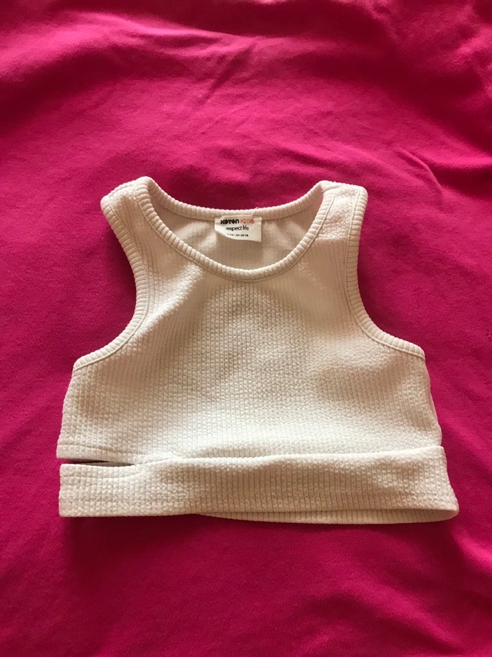 Kız Çocuk Beyaz Örgü Kolsuz Crop - Görsel 2