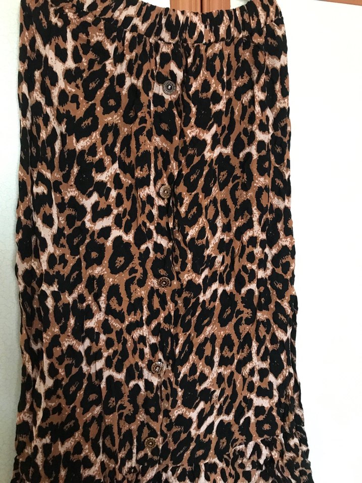 Leopar Desenli Midi Volanlı Etek - Görsel 2