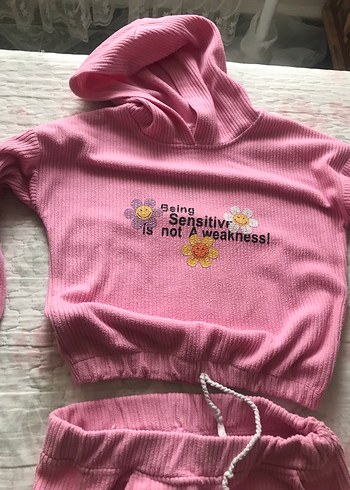 Kızlar için Pembe Örme Sweatshirt ve Eşofman Takımı - Görsel 2