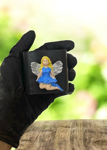 Mavi Melek Figürlü Siyah Kare Saksı Seti - Görsel 5