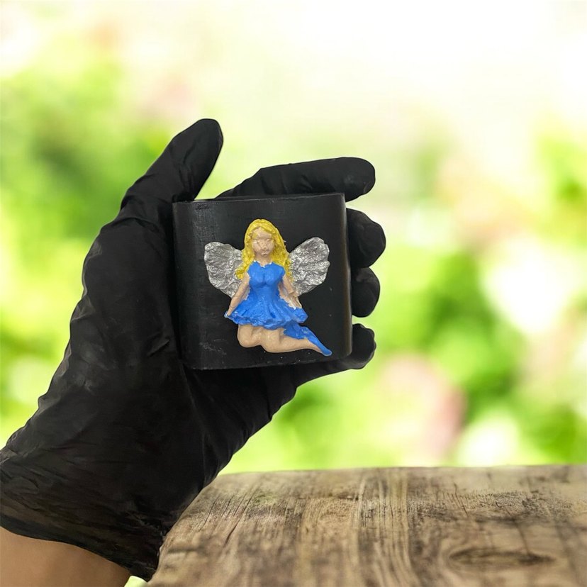 Mavi Melek Figürlü Siyah Kare Saksı Seti - Görsel 5