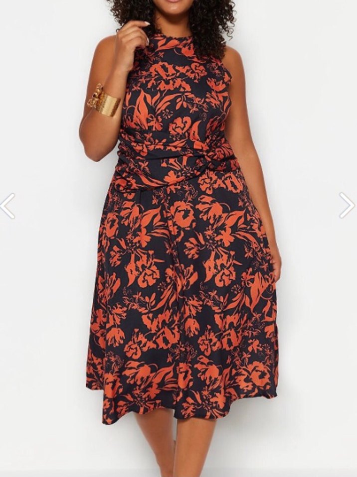 Kahverengi Kuşaklı Bohem Midi Elbise - Görsel 2