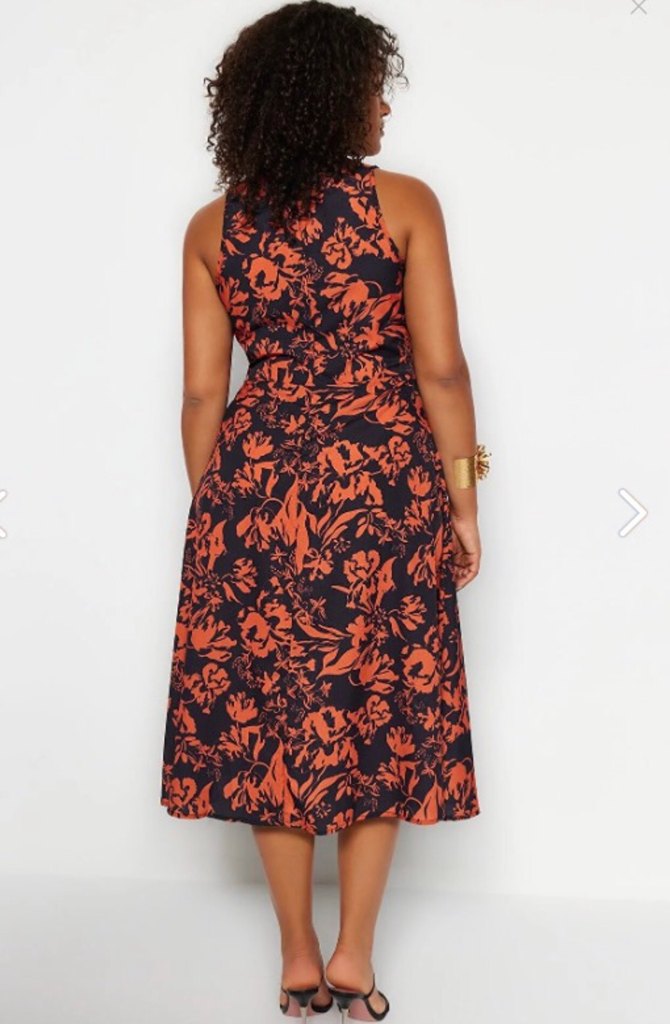 Kahverengi Kuşaklı Bohem Midi Elbise - Görsel 3