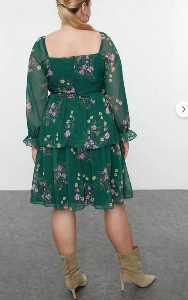 Çiçek Desenli Kat Kat Büyük Beden Bohem Elbise - Görsel 4