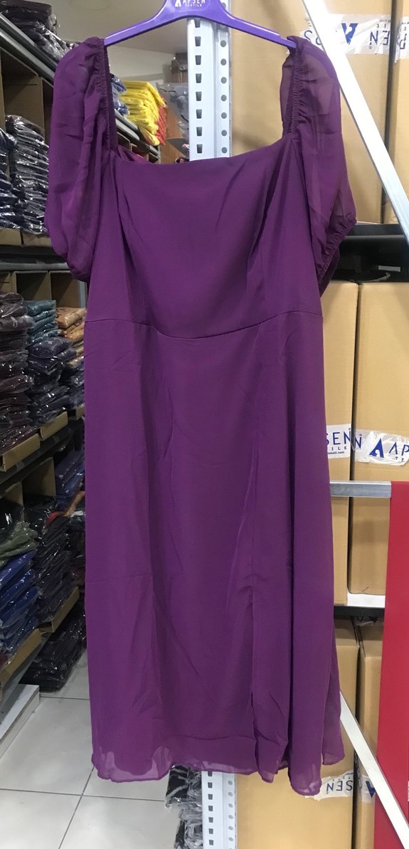 Mor Kadın Uzun Büyük Beden Şifon Elbise - Görsel 4