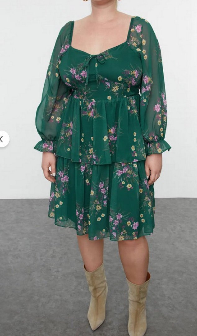 Yeşil Çiçek Desenli Bohem Midi Elbise - Görsel 2