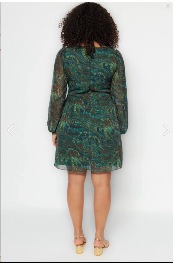 Bohem Uzun Kollu V Yaka Midi Elbise - Görsel 3