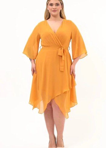 Trend Asimetrik V Yaka Midi Bohem Elbise - Görsel 4