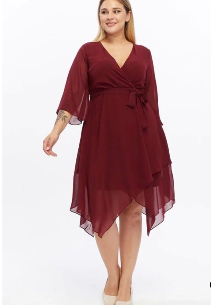 Trend Asimetrik V Yaka Midi Bohem Elbise - Görsel 2