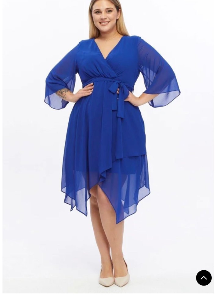 Trend Asimetrik V Yaka Midi Bohem Elbise - Görsel 3