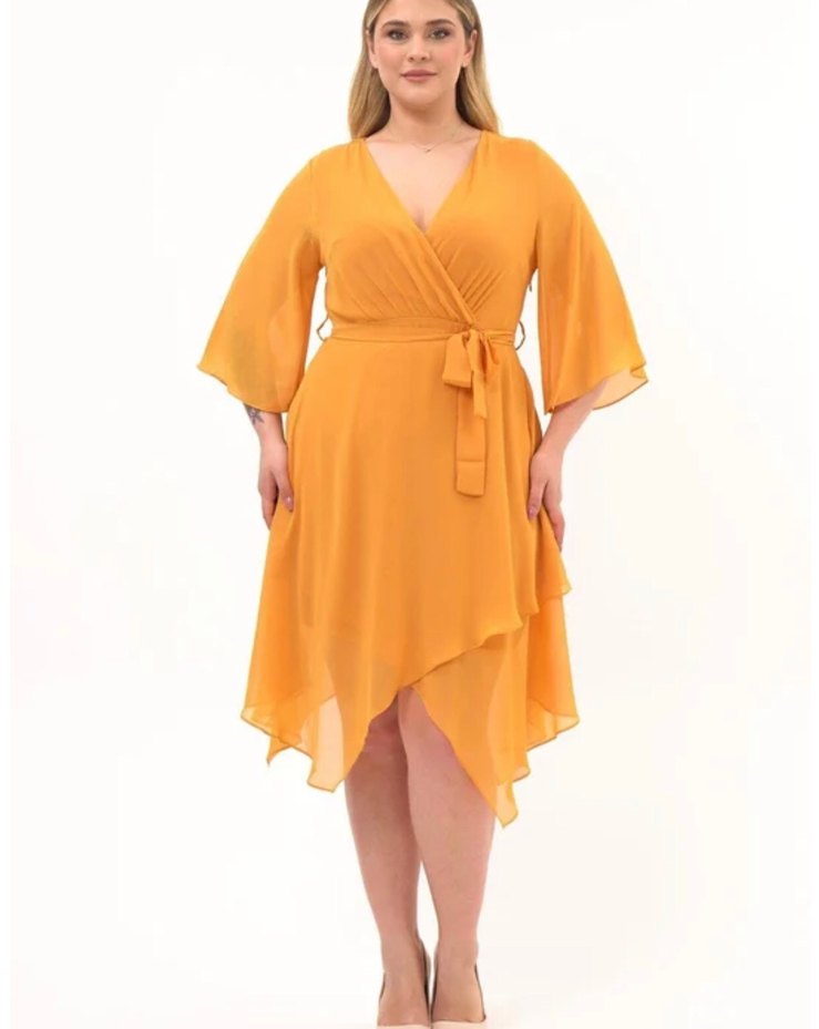 Trend Asimetrik V Yaka Midi Bohem Elbise - Görsel 4