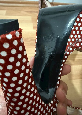 Elle Kırmızı Puantiyeli Platform Topuklu Ayakkabı - Görsel 3