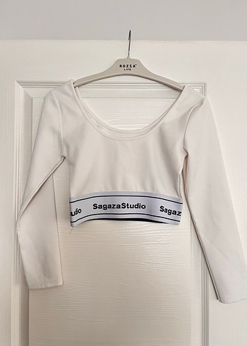 Sagaza beyaz Uzun Kollu Crop Top - Görsel 2