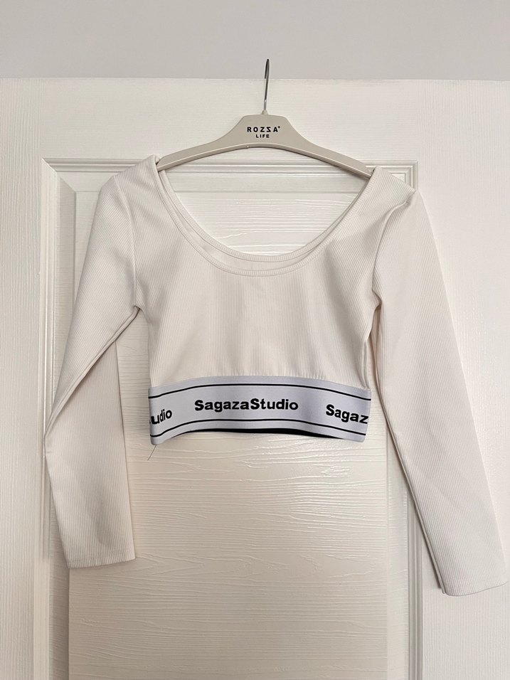 Sagaza beyaz Uzun Kollu Crop Top - Görsel 2