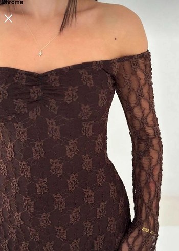 Dantel Detaylı Kahverengi Mini Elbise - Görsel 3