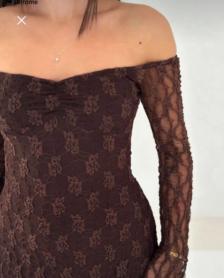 Dantel Detaylı Kahverengi Mini Elbise - Görsel 3