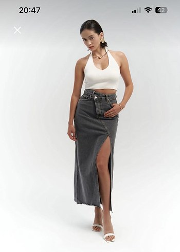 Yırtmaçlı kot etek - Görsel 2