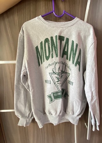 Gri Baskılı Kadın Sweatshirt