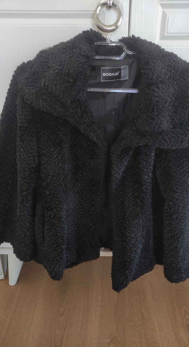 Siyah Peluş Midi Kadın Mont - Görsel 3