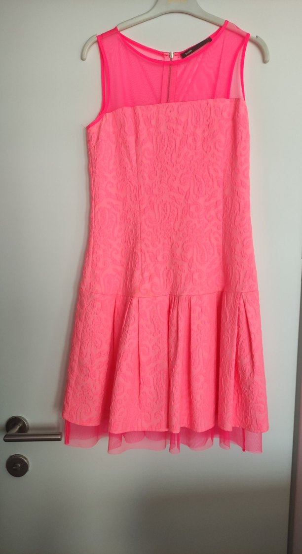 Pembe Midi Straplez Pilili Abiye Elbise - Görsel 2