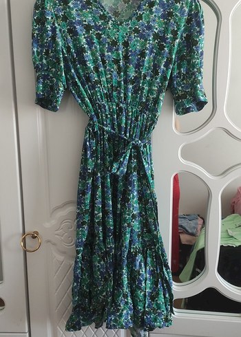 Uzun Yeşil Bohem Piliseli Elbise - Görsel 3