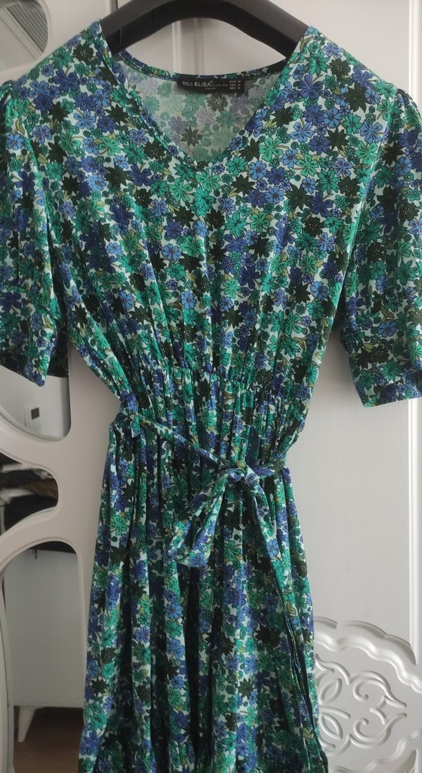 Uzun Yeşil Bohem Piliseli Elbise - Görsel 2