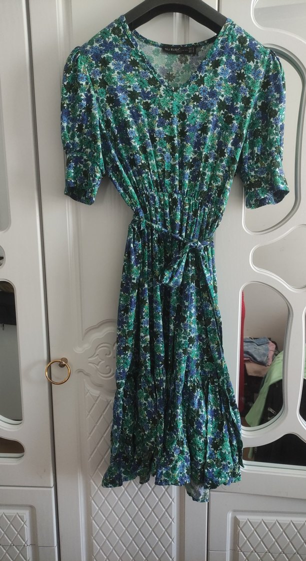 Uzun Yeşil Bohem Piliseli Elbise - Görsel 4