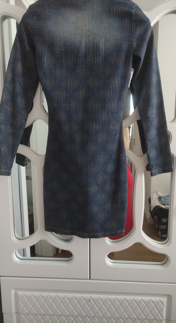 Zincir Detaylı Mavi Midi Kot Elbise - Görsel 3