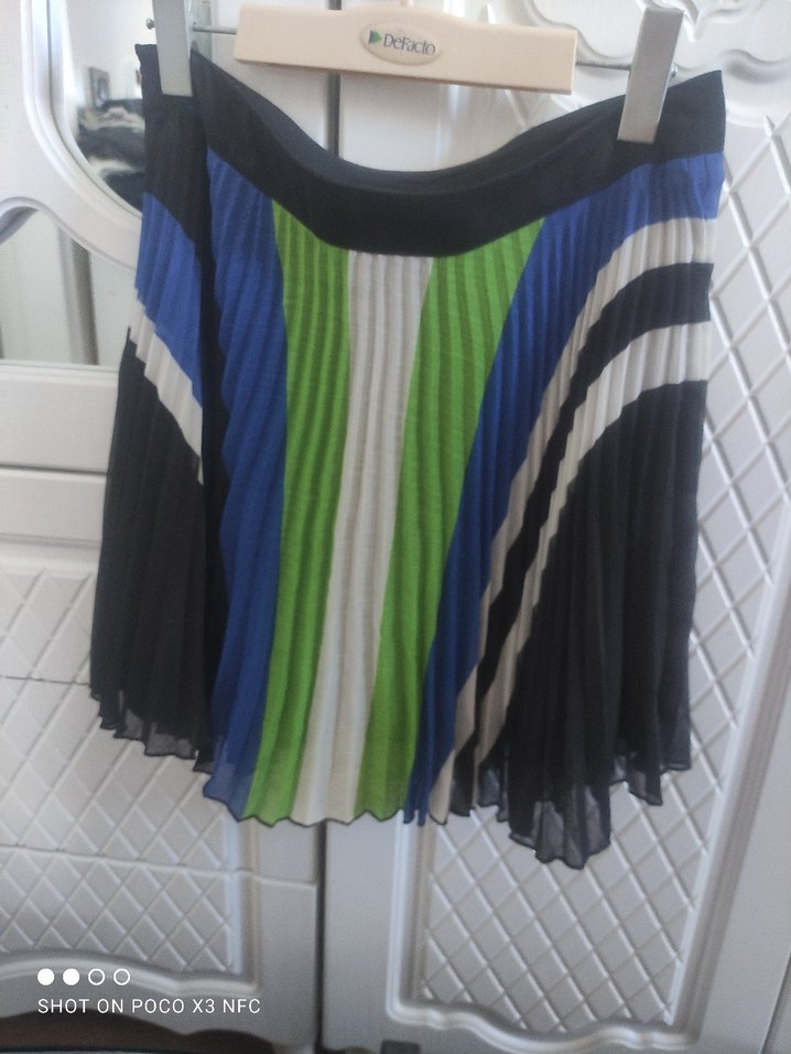 Çizgili Pilili Mini  Etek - Görsel 2