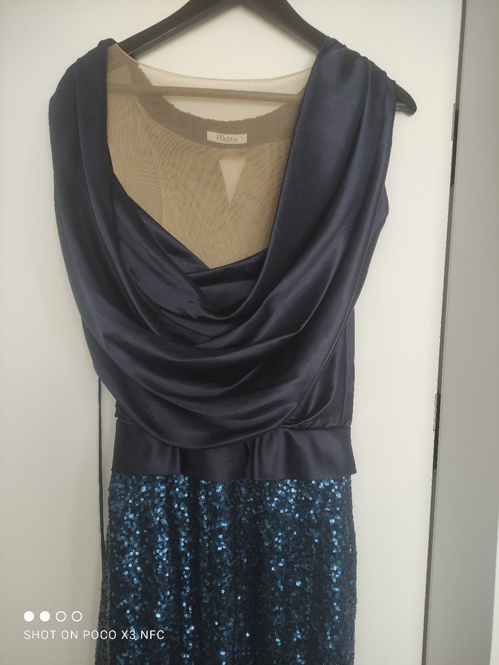 Lacivert Drapeli Uzun Abiye Elbise - Görsel 3