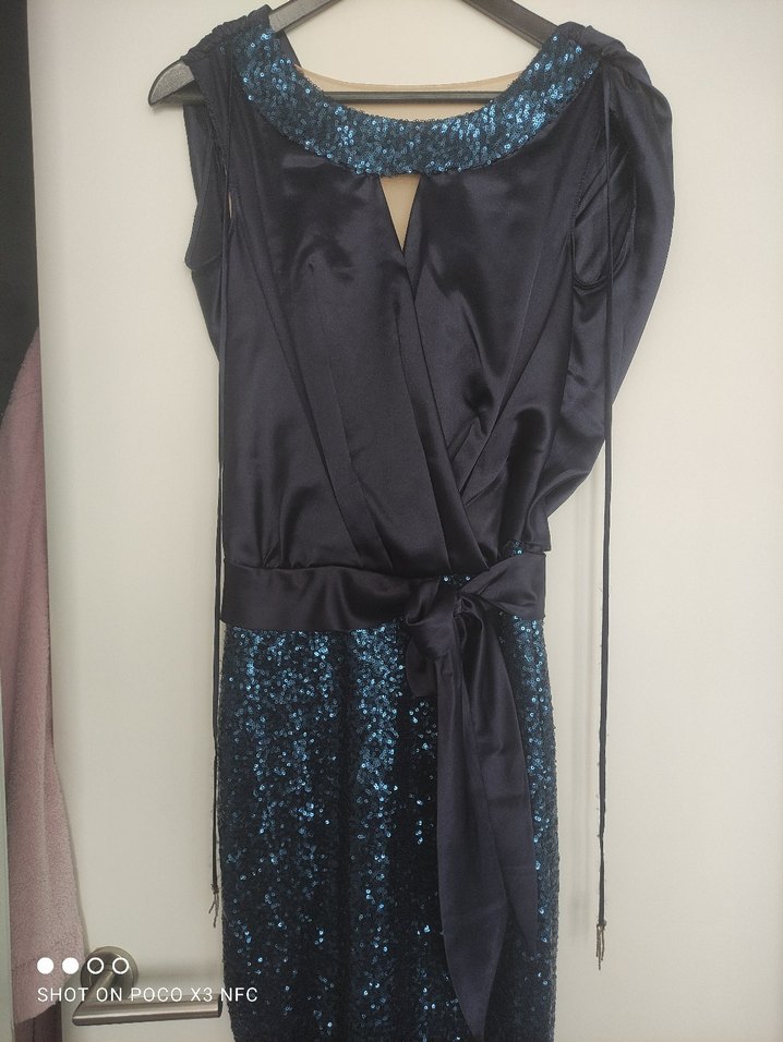 Lacivert Drapeli Uzun Abiye Elbise - Görsel 2