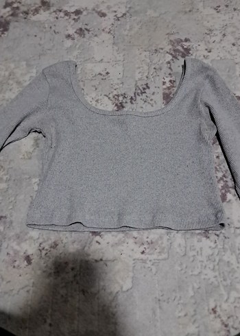 Gri Uzun Kollu Kadın Crop Top - Görsel 4