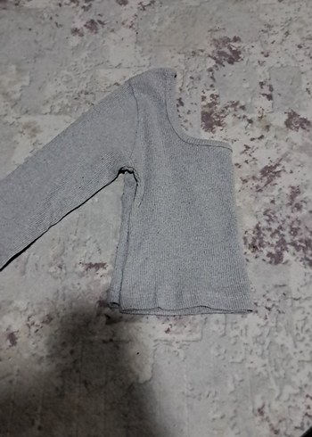 Gri Uzun Kollu Kadın Crop Top - Görsel 2