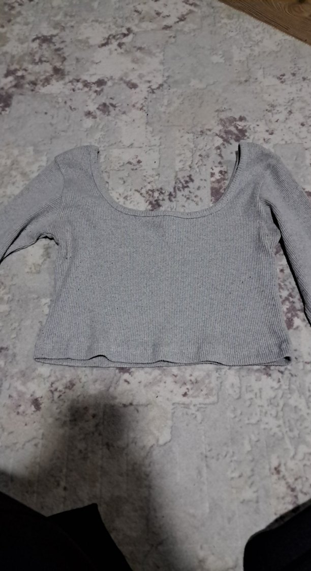 Gri Uzun Kollu Kadın Crop Top - Görsel 4