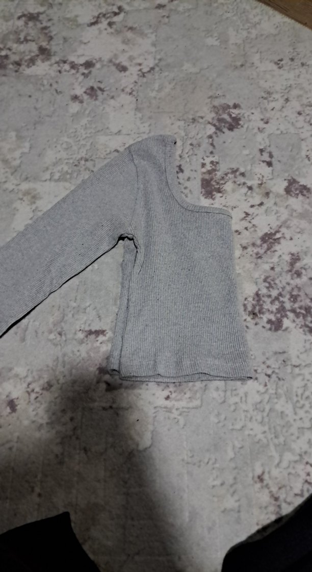 Gri Uzun Kollu Kadın Crop Top - Görsel 2