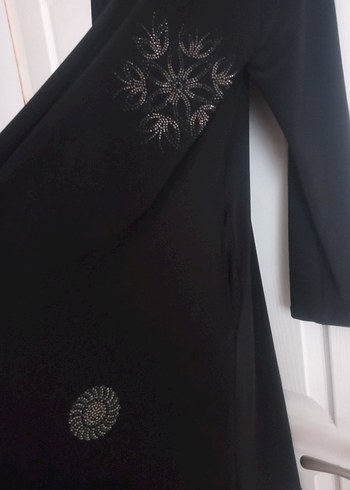 Uzun Siyah Nakışlı Gotik Kadın dış giyim - Görsel 2