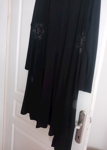 Uzun Siyah Nakışlı Gotik Kadın dış giyim - Görsel 3