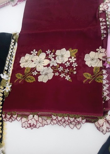 Kadın Çok Renkli Dantel Detaylı Vintage Eşarp - Görsel 11