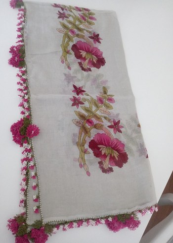 Kadın Çok Renkli Dantel Detaylı Vintage Eşarp - Görsel 16