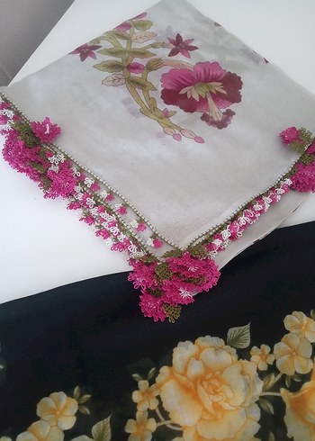 Kadın Çok Renkli Dantel Detaylı Vintage Eşarp - Görsel 3