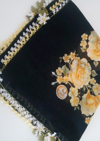 Kadın Çok Renkli Dantel Detaylı Vintage Eşarp - Görsel 17