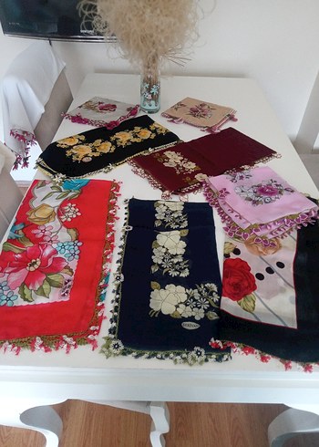 Kadın Çok Renkli Dantel Detaylı Vintage Eşarp - Görsel 13