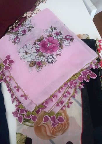 Kadın Çok Renkli Dantel Detaylı Vintage Eşarp - Görsel 14