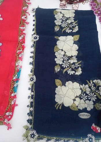 Kadın Çok Renkli Dantel Detaylı Vintage Eşarp - Görsel 9