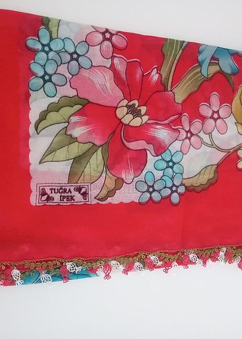 Kadın Çok Renkli Dantel Detaylı Vintage Eşarp - Görsel 20