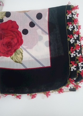 Kadın Çok Renkli Dantel Detaylı Vintage Eşarp - Görsel 8