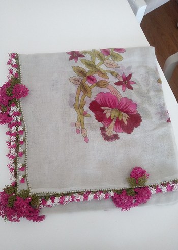 Kadın Çok Renkli Dantel Detaylı Vintage Eşarp - Görsel 5