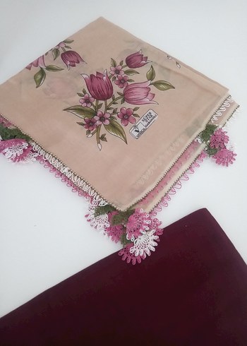 Dantel Detaylı Vintage Pembe Kadın Fular - Görsel 2